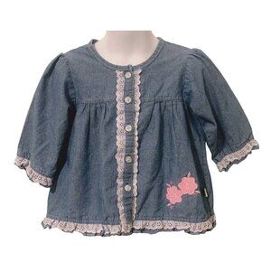 Duck Duck Goose Girls Denim Lace Floral Top Size 4T Long Sleeve